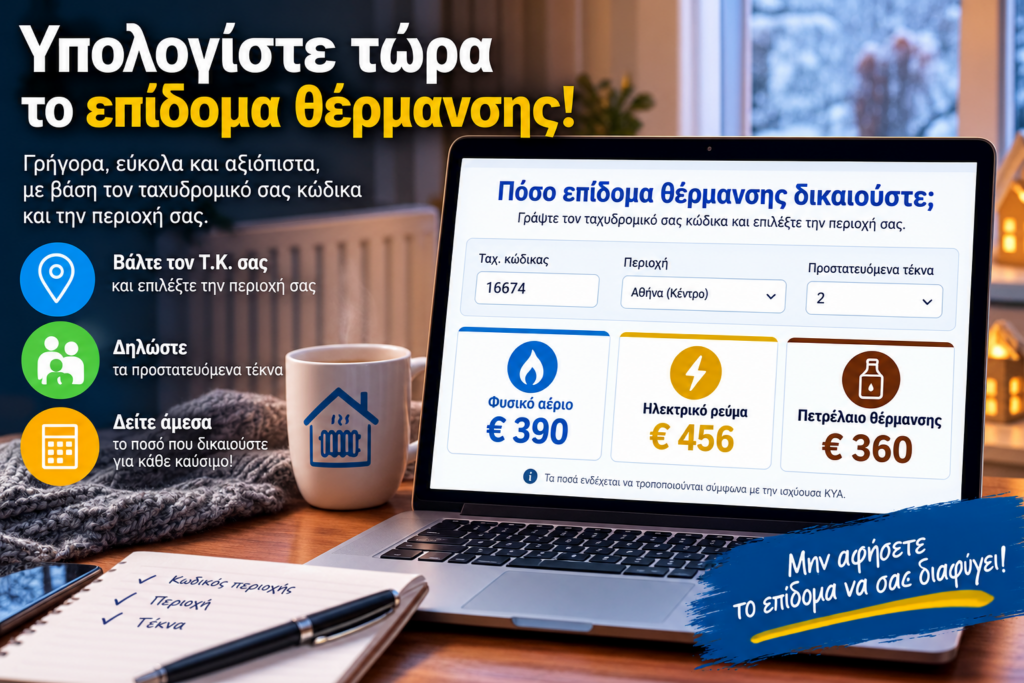 Υπολογισμός επιδόματος θέρμανσης 2026-2027 με τον ταχυδρομικό κώδικα στο fpress.gr
